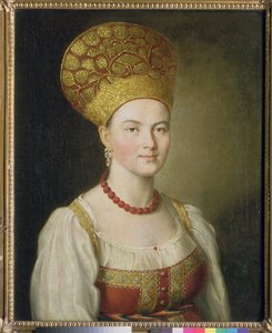 俄罗斯服装的农民妇女，1784年